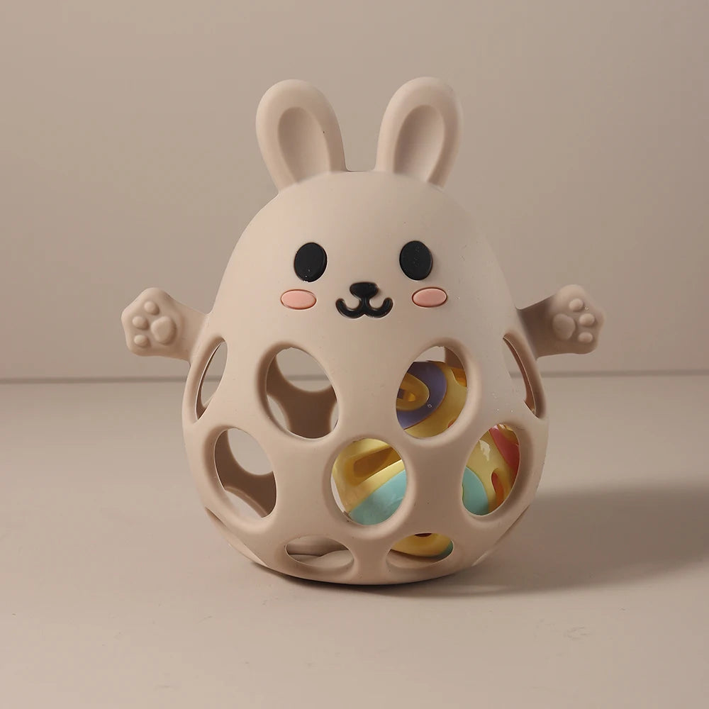 Silicone Baby Teether Gift Set - Rabbit & Owl Shaped Cartoon Teething Toy with Bell