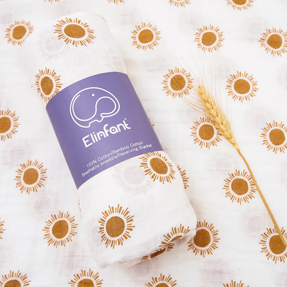 Bamboo Cotton Baby Muslin Swaddle Blanket - 120x110cm Soft Print Wrap by Elinfant