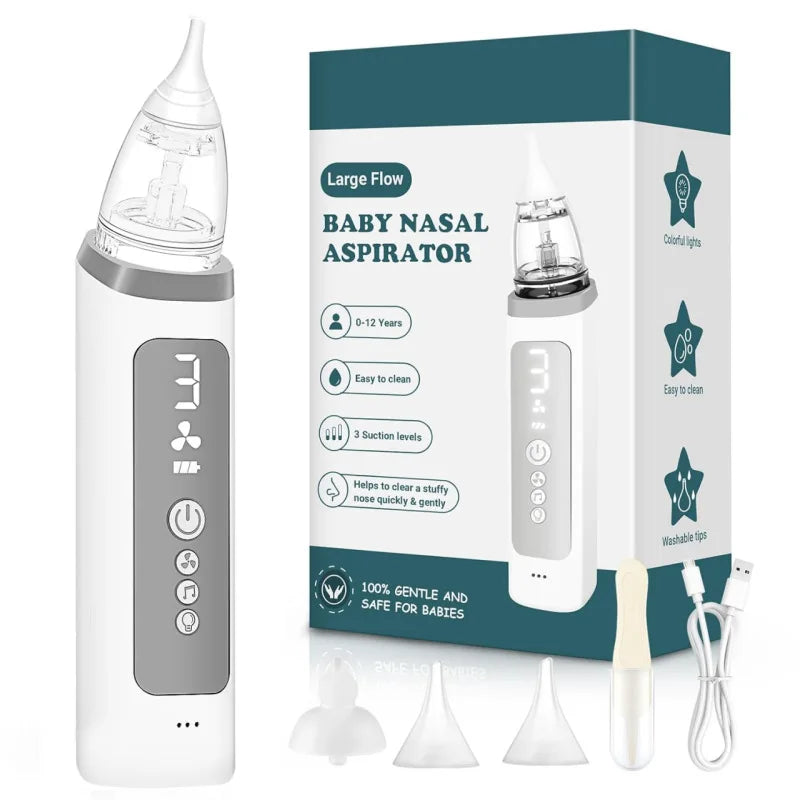 Electric Baby Nasal Aspirator β USB Rechargeable Nose Cleaner with Music, Lights & 3 Silicone Tips (Anti-Backflow Design)