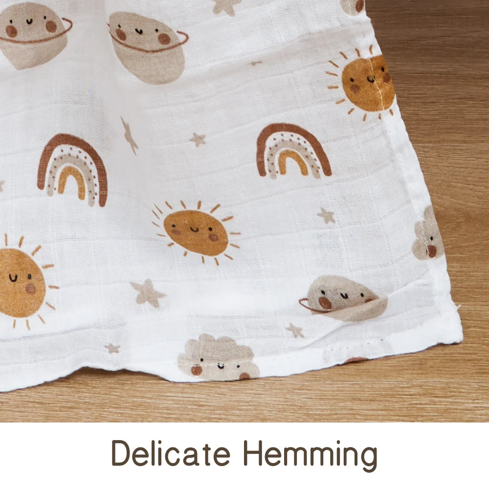 Bamboo Cotton Baby Muslin Swaddle Blanket - 120x110cm Soft Print Wrap by Elinfant