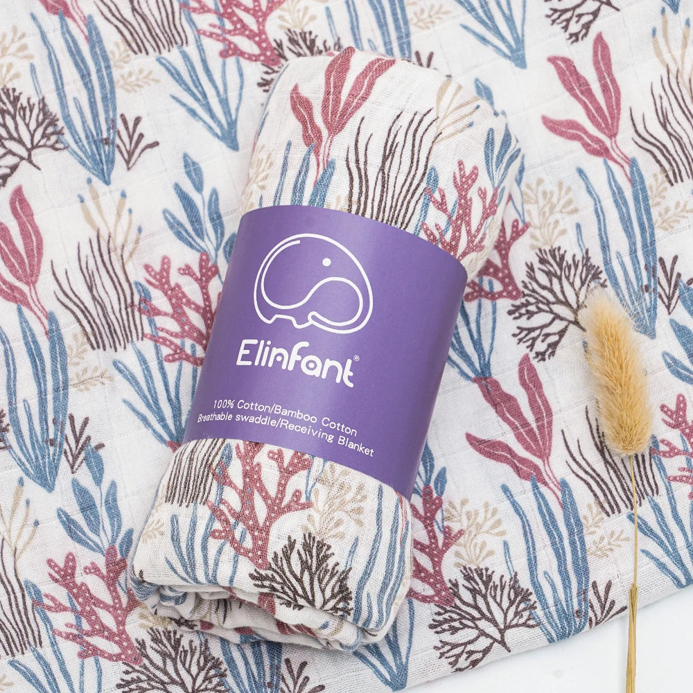 Bamboo Cotton Baby Muslin Swaddle Blanket - 120x110cm Soft Print Wrap by Elinfant
