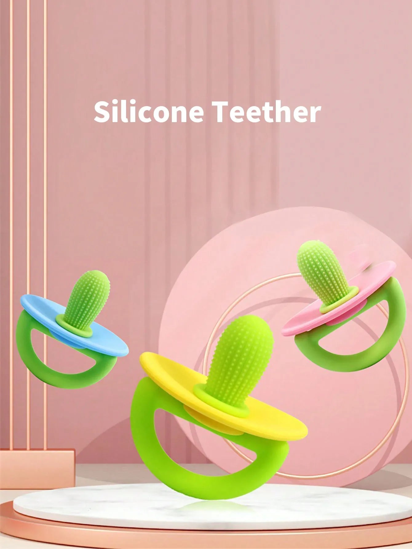 Silicone Teething Ring β Pacifier Type Teether with Soft Molar Stick & Massage Dots for Babie