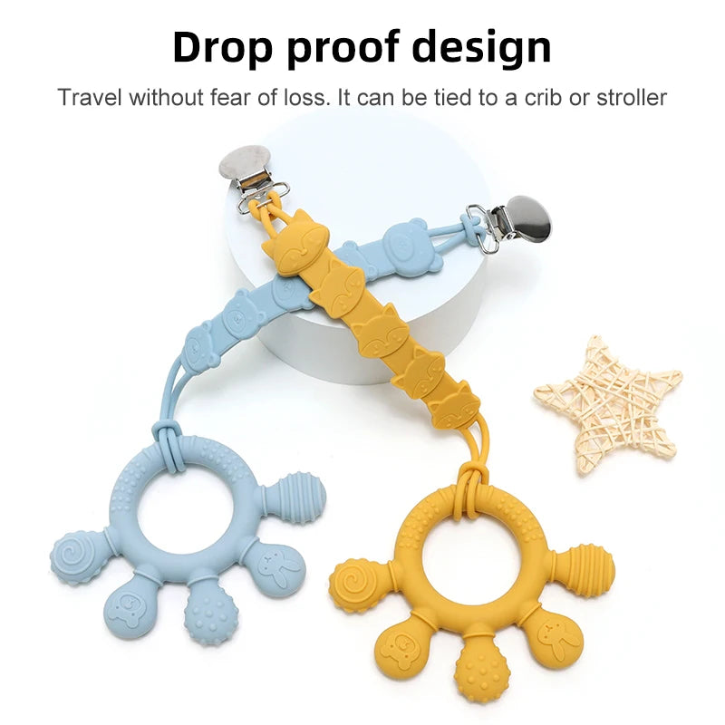 Multicolor Silicone Baby Ring Teether - Anxiety Relief Sensory Toy for 0-12 Months