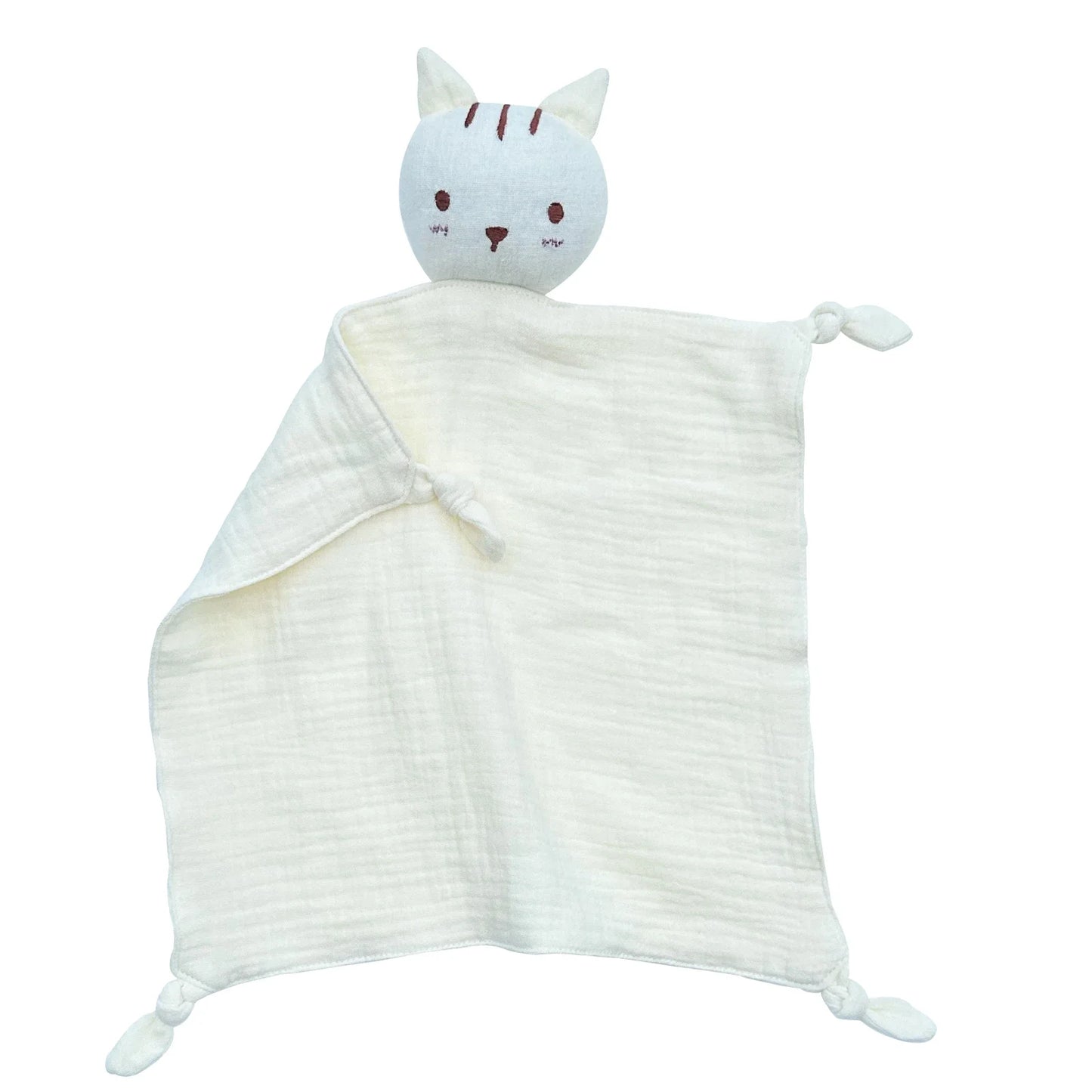 Soft Cotton Muslin Baby Bib with Stuffed Cat - Security Blanket & Comfort Towel