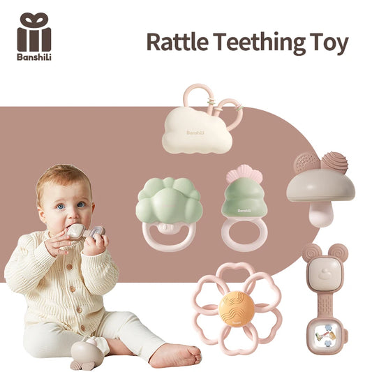 Silicone Baby Rattle Teether - Soft Chewable Sensory Toy for Infants 0-3 Years