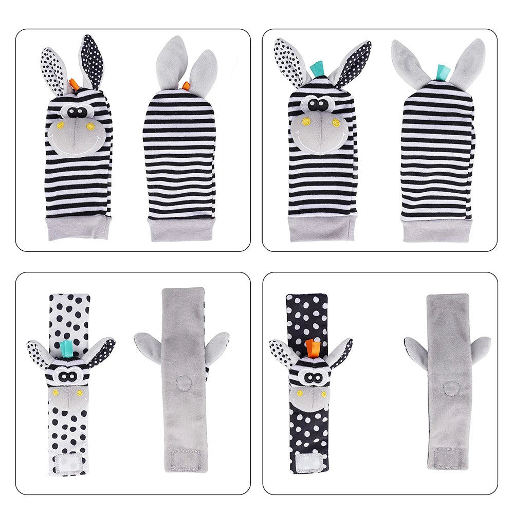 4PCS/SET Baby Rattle Toys Cute Stuffed Animals Wrist Rattle Foot Finder Socks 0~12 Months For Infant Boy Girl Newborn Gift