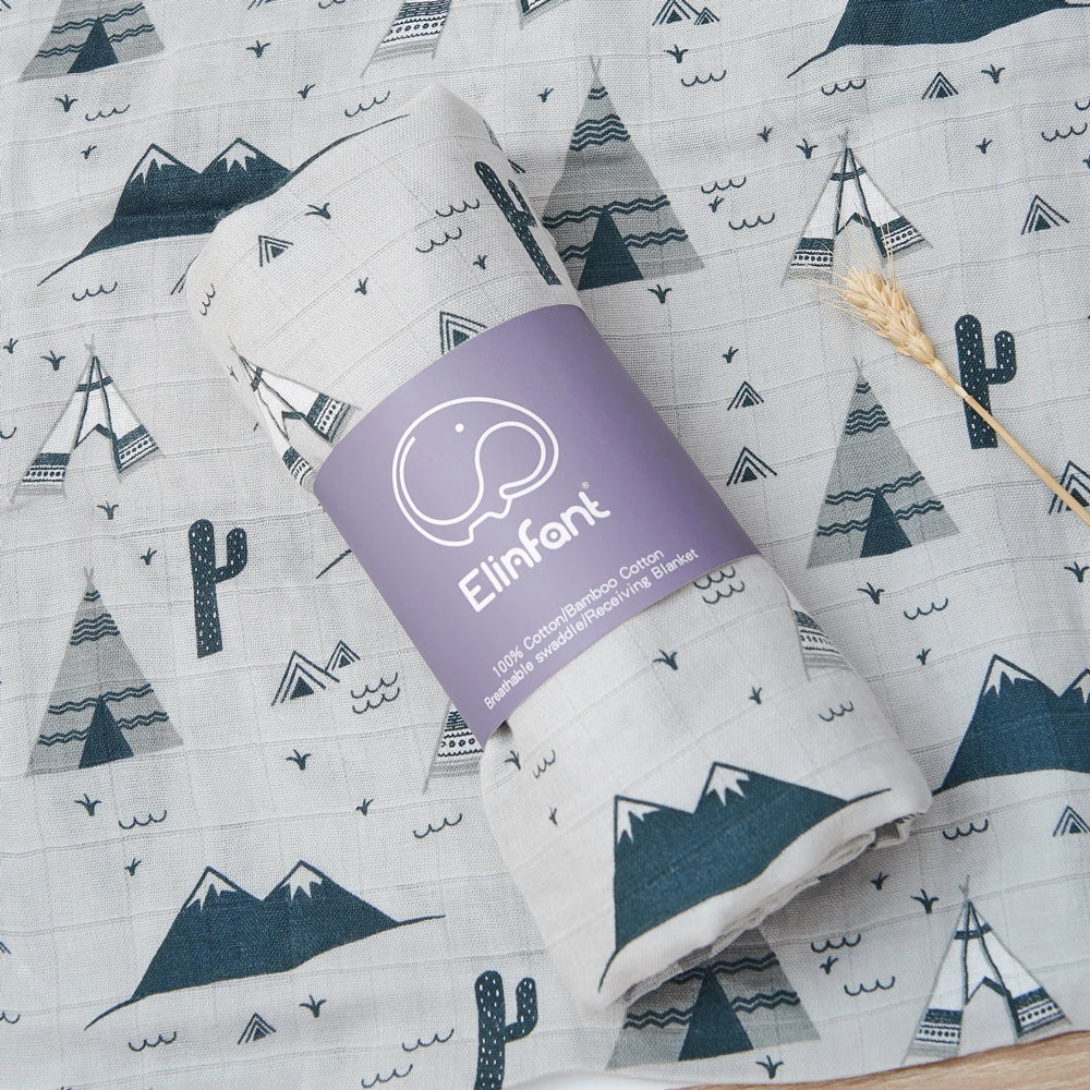 Bamboo Cotton Baby Muslin Swaddle Blanket - 120x110cm Soft Print Wrap by Elinfant