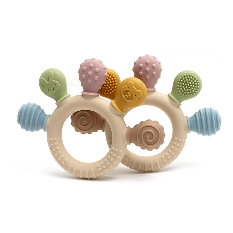 Multicolor Silicone Baby Ring Teether - Anxiety Relief Sensory Toy for 0-12 Months