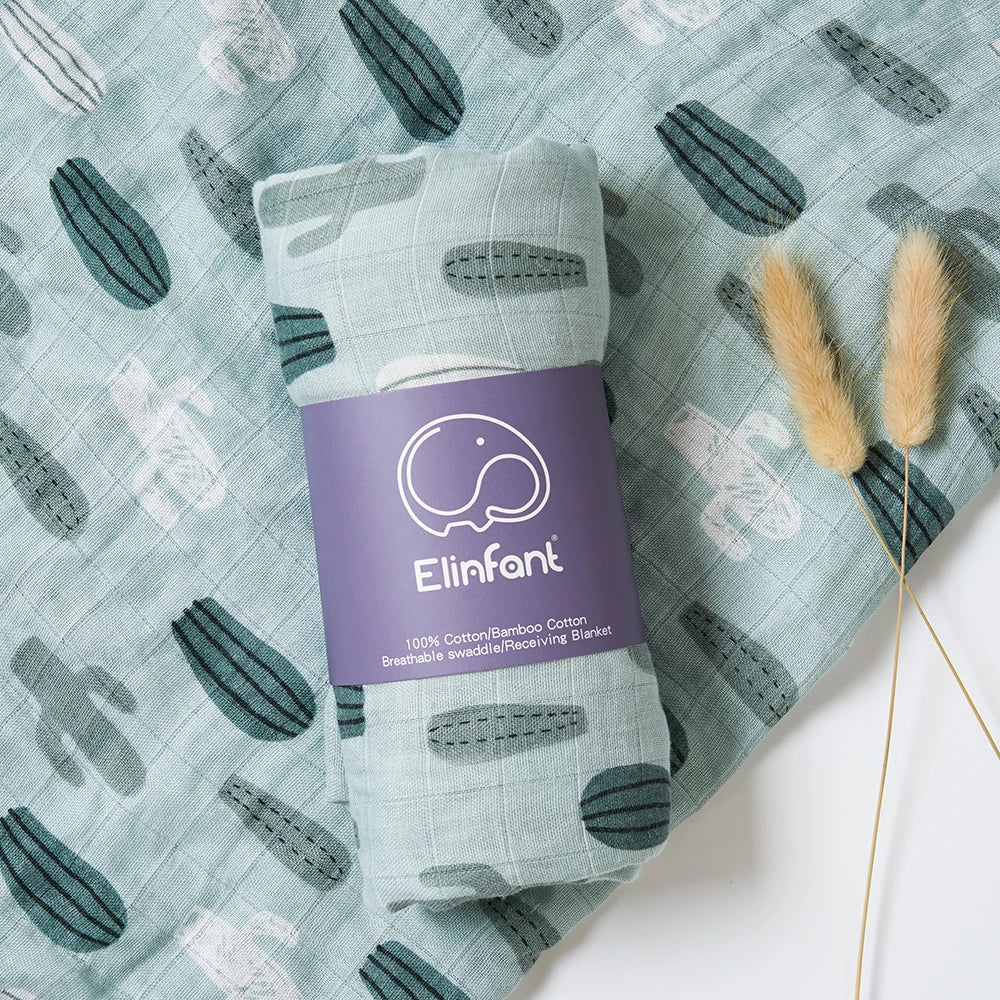 Bamboo Cotton Baby Muslin Swaddle Blanket - 120x110cm Soft Print Wrap by Elinfant