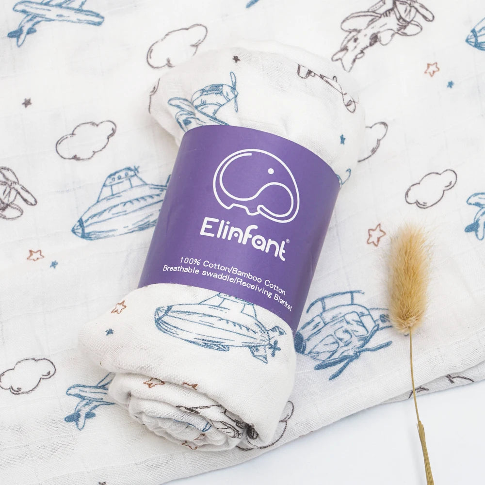 Bamboo Cotton Baby Muslin Swaddle Blanket - 120x110cm Soft Print Wrap by Elinfant
