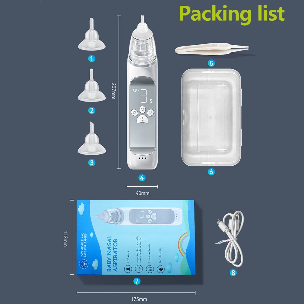 Electric Baby Nasal Aspirator β USB Rechargeable Nose Cleaner with Music, Lights & 3 Silicone Tips (Anti-Backflow Design)