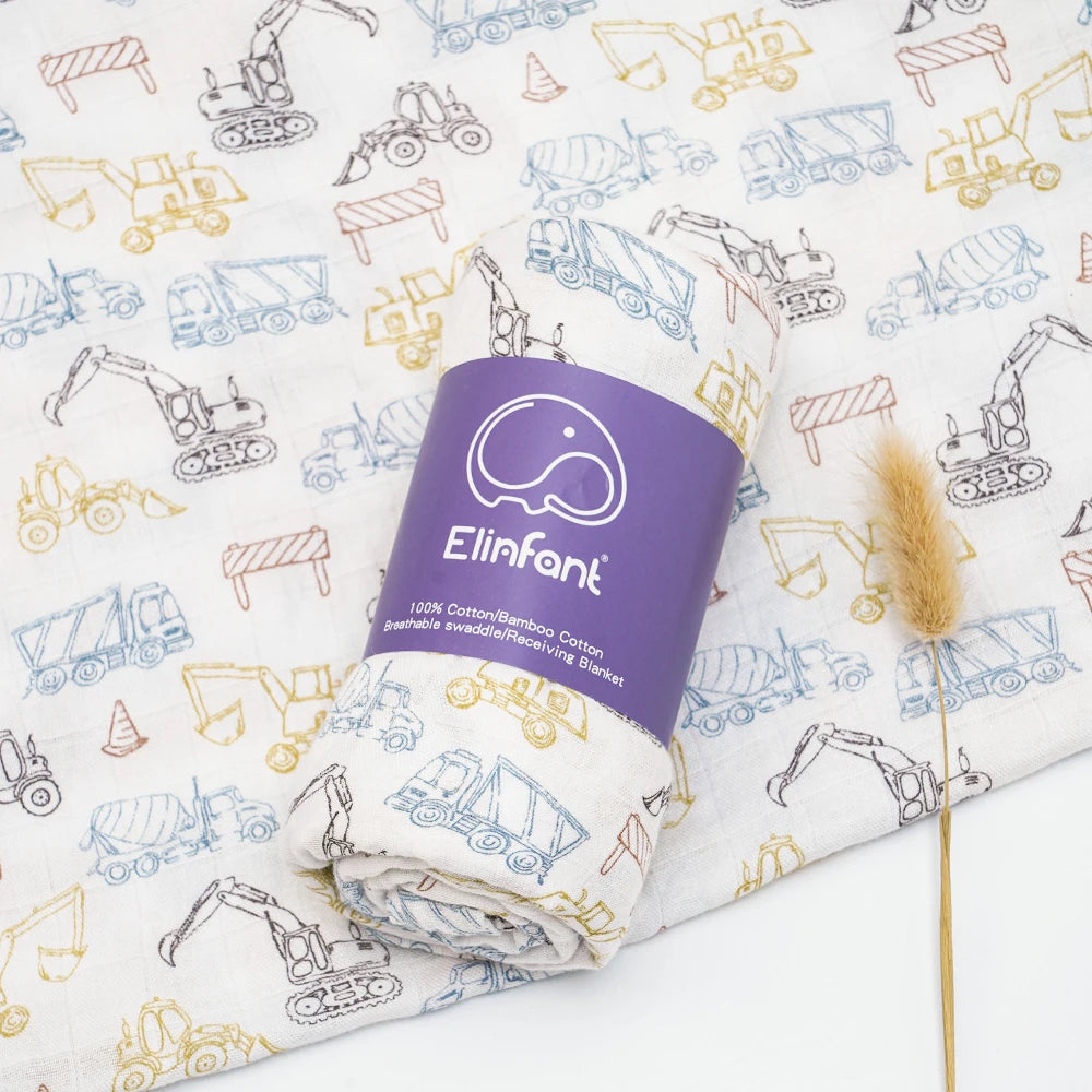 Bamboo Cotton Baby Muslin Swaddle Blanket - 120x110cm Soft Print Wrap by Elinfant