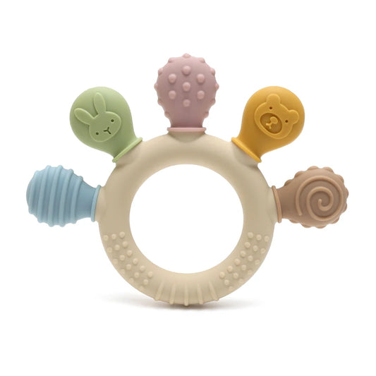Multicolor Silicone Baby Ring Teether - Anxiety Relief Sensory Toy for 0-12 Months