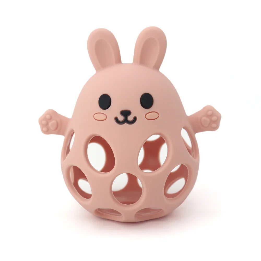 Silicone Baby Teether Gift Set - Rabbit & Owl Shaped Cartoon Teething Toy with Bell
