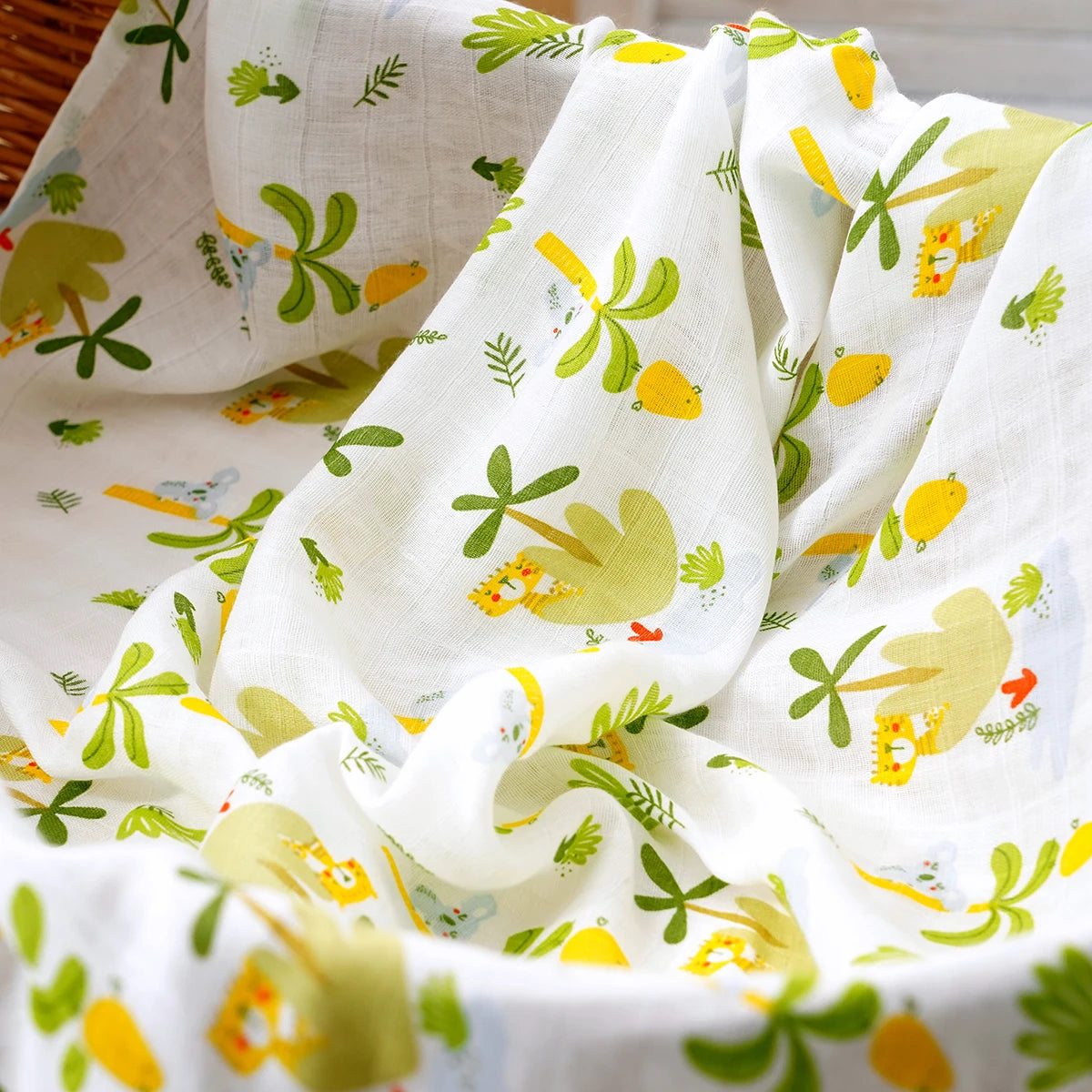 Bamboo Cotton Baby Muslin Swaddle Blanket - 120x110cm Soft Print Newborn Wrap