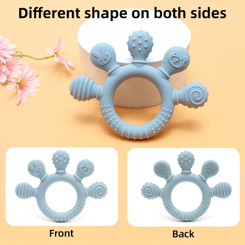 Multicolor Silicone Baby Ring Teether - Anxiety Relief Sensory Toy for 0-12 Months