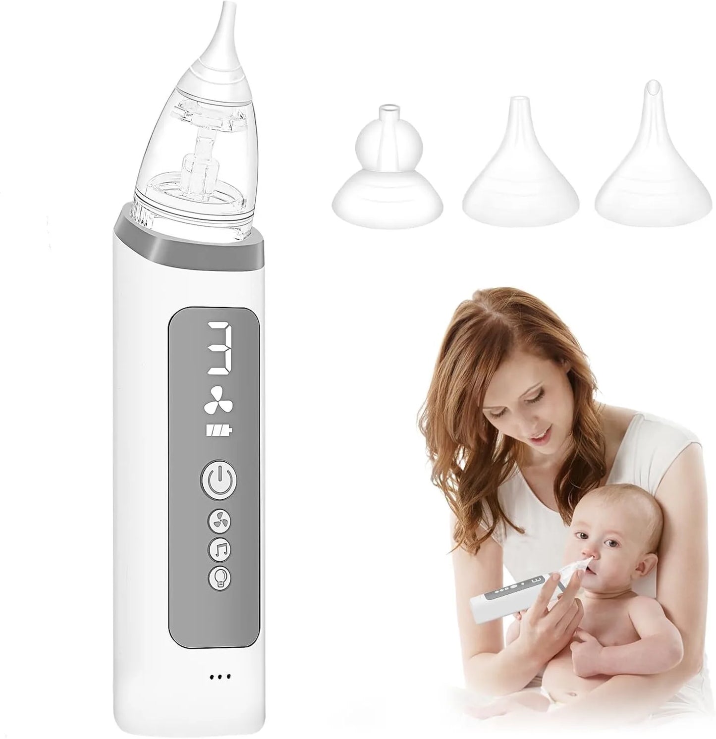 Electric Baby Nasal Aspirator β USB Rechargeable Nose Cleaner with Music, Lights & 3 Silicone Tips (Anti-Backflow Design)
