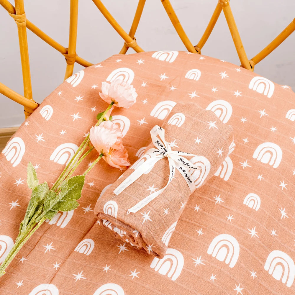 Bamboo Cotton Baby Muslin Swaddle Blanket - 120x110cm Soft Print Wrap by Elinfant