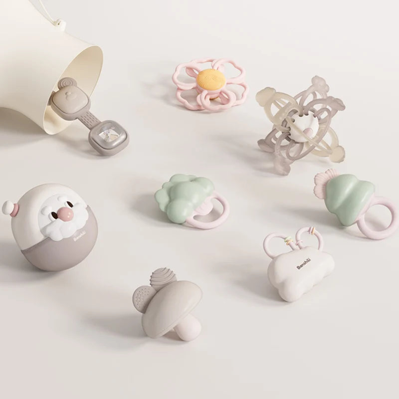 Silicone Baby Rattle Teether - Soft Chewable Sensory Toy for Infants 0-3 Years