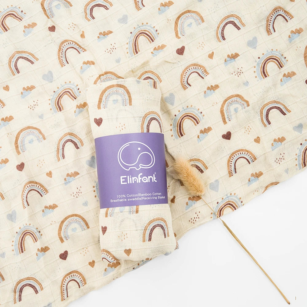 Bamboo Cotton Baby Muslin Swaddle Blanket - 120x110cm Soft Print Wrap by Elinfant