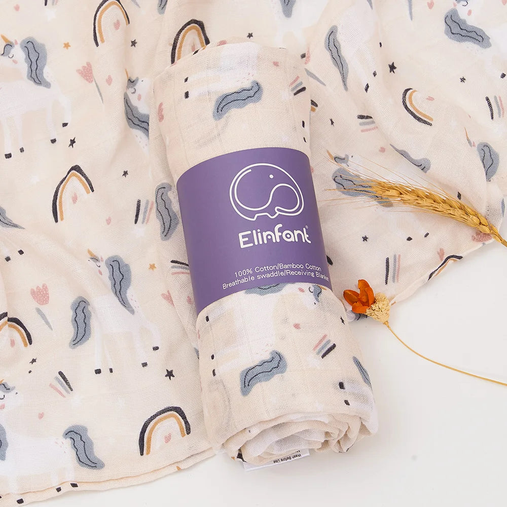 Bamboo Cotton Baby Muslin Swaddle Blanket - 120x110cm Soft Print Wrap by Elinfant