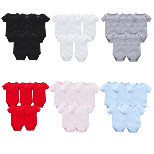 5 Pcs Set Baby Boys Clothes 100%Cotton Solid Black Short Sleeve Blank Baby Bodysuits body bebe  Newborn Jumpsuit Plain 0-24 M
