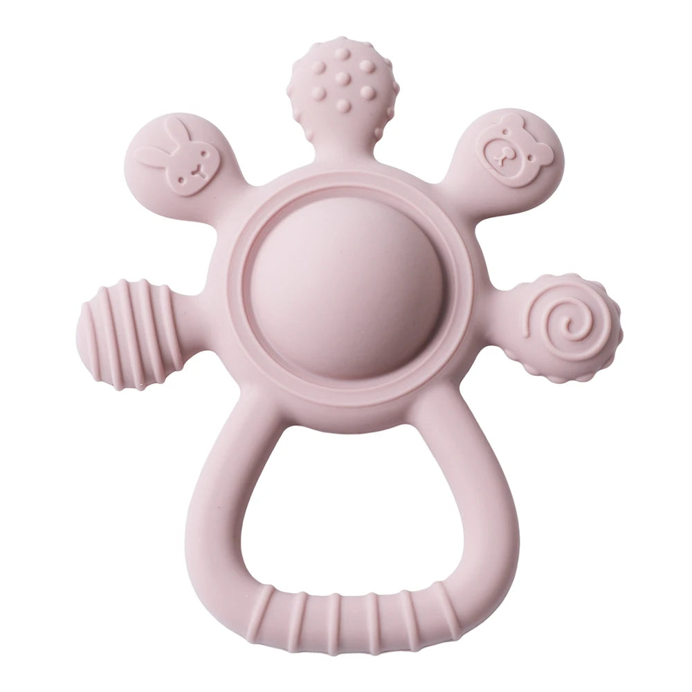 BPA Free Silicone Teether Rattle - Food Grade Baby Sensory Toy for 0-12 Months