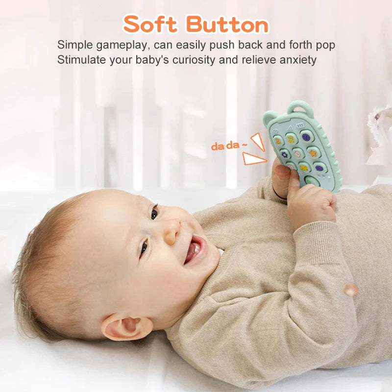 New Baby Phone Teether - Silicone Mobile Shape Sensory Educational Toy Gift Set