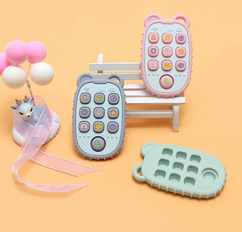 New Baby Phone Teether - Silicone Mobile Shape Sensory Educational Toy Gift Set