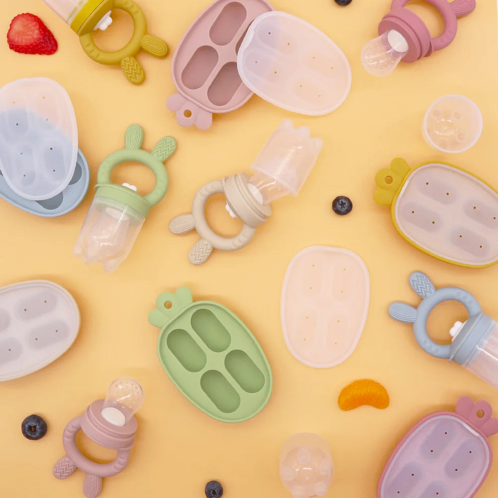 Silicone Fruit & Vegetable Teether Toys – Fun Ice Cream Mold Design for Baby Feeding (6+ Months)