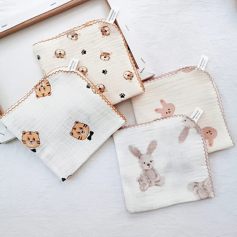 4-Layer Muslin Baby Face Towels – Soft Cotton Bibs & Burp Cloths for Newborns (0-12 Months)