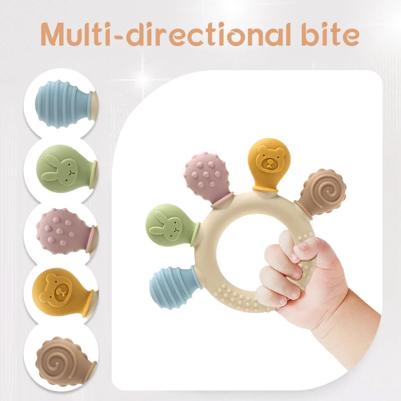 Multicolor Silicone Baby Ring Teether - Anxiety Relief Sensory Toy for 0-12 Months