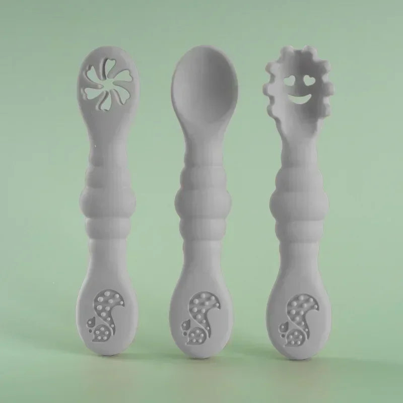 3PCS Silicone Baby Utensils Set โ Soft Spoon & Fork for Toddlers โ Self-Feeding Training Cutlery