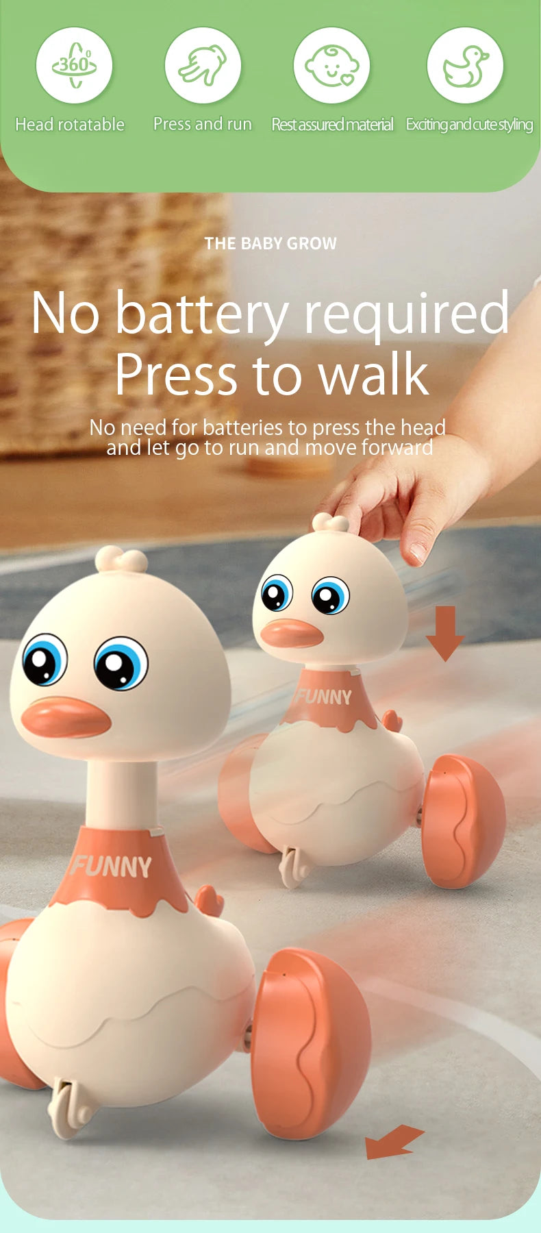 Baby Swing Duck Toy - Cartoon Press Vehicles & Pull Back Cars Educational Set