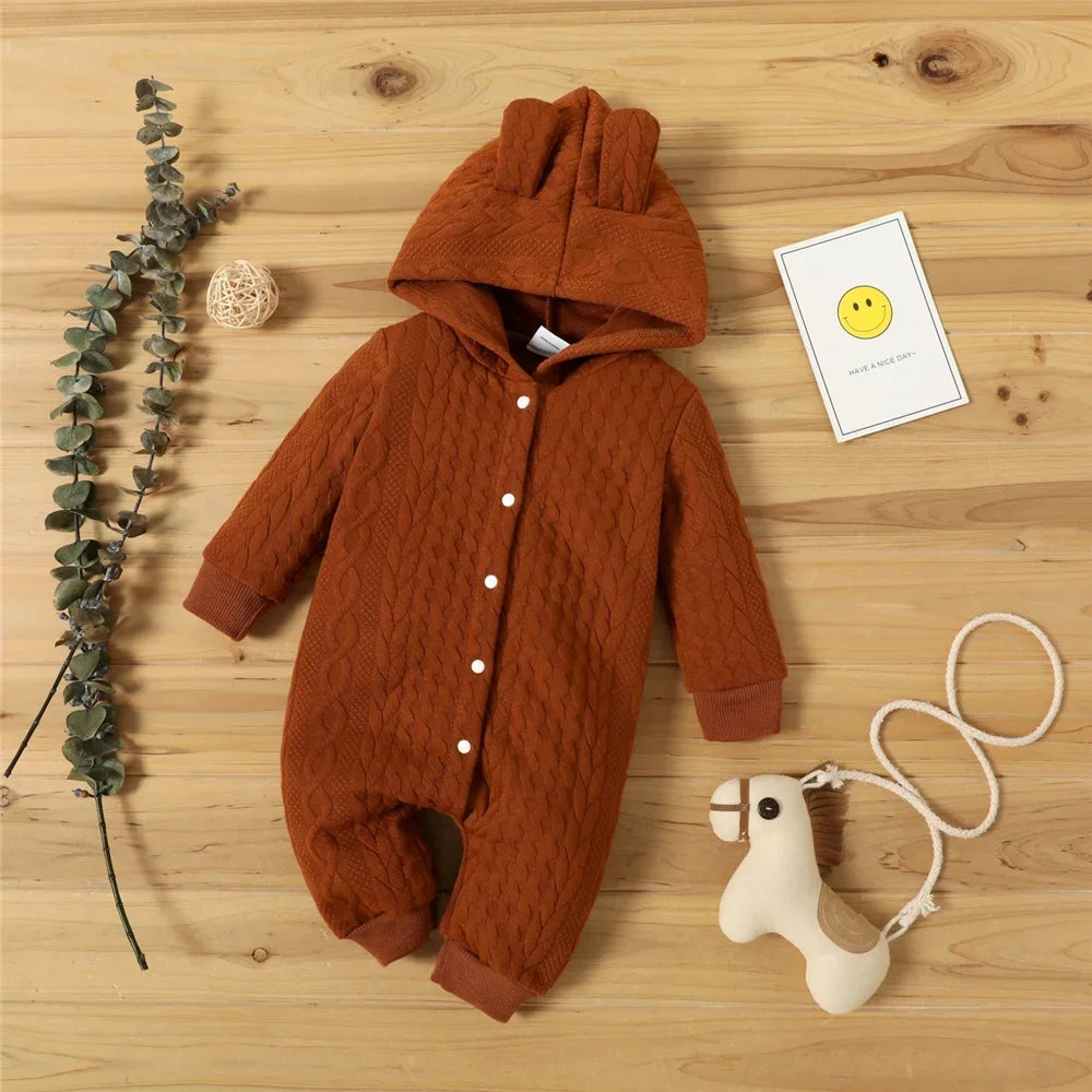 Cute Ears Hooded Baby Romper - Long Sleeve Bodysuit for Newborns 0-18 Months