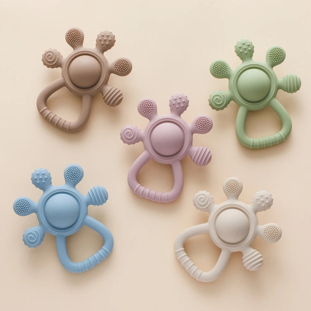 BPA Free Silicone Teether Rattle - Food Grade Baby Sensory Toy for 0-12 Months