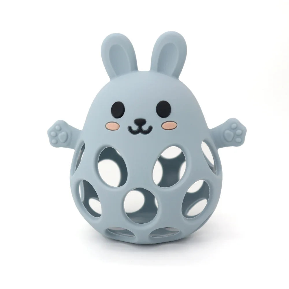Silicone Baby Teether Gift Set - Rabbit & Owl Shaped Cartoon Teething Toy with Bell