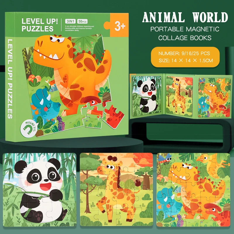 Magnetic Puzzles Games for Kids Busy Quiet Cartoon Animals Jigsaw Book Montessori Baby Educational Toys Children's Early Gifts