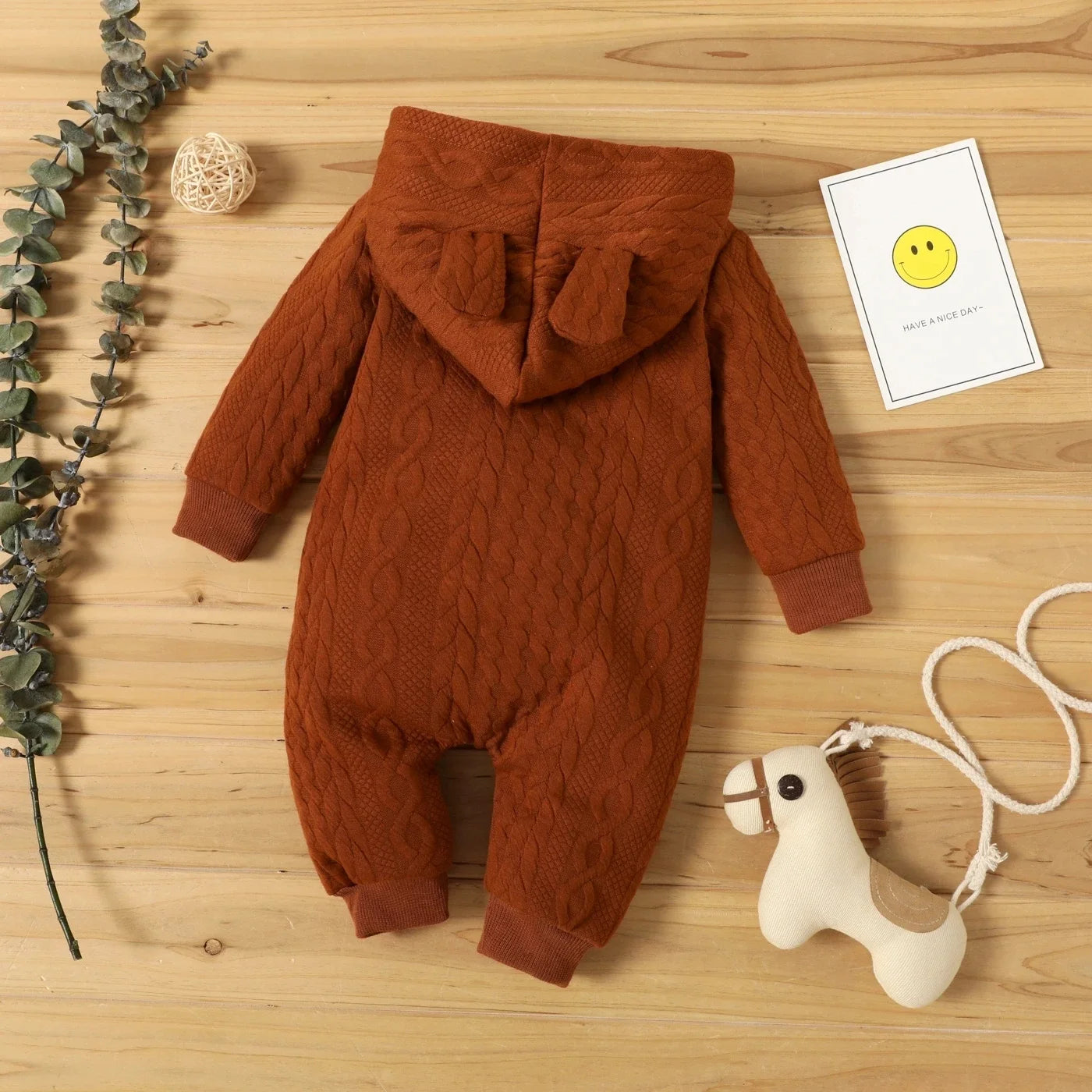 Cute Ears Hooded Baby Romper - Long Sleeve Bodysuit for Newborns 0-18 Months