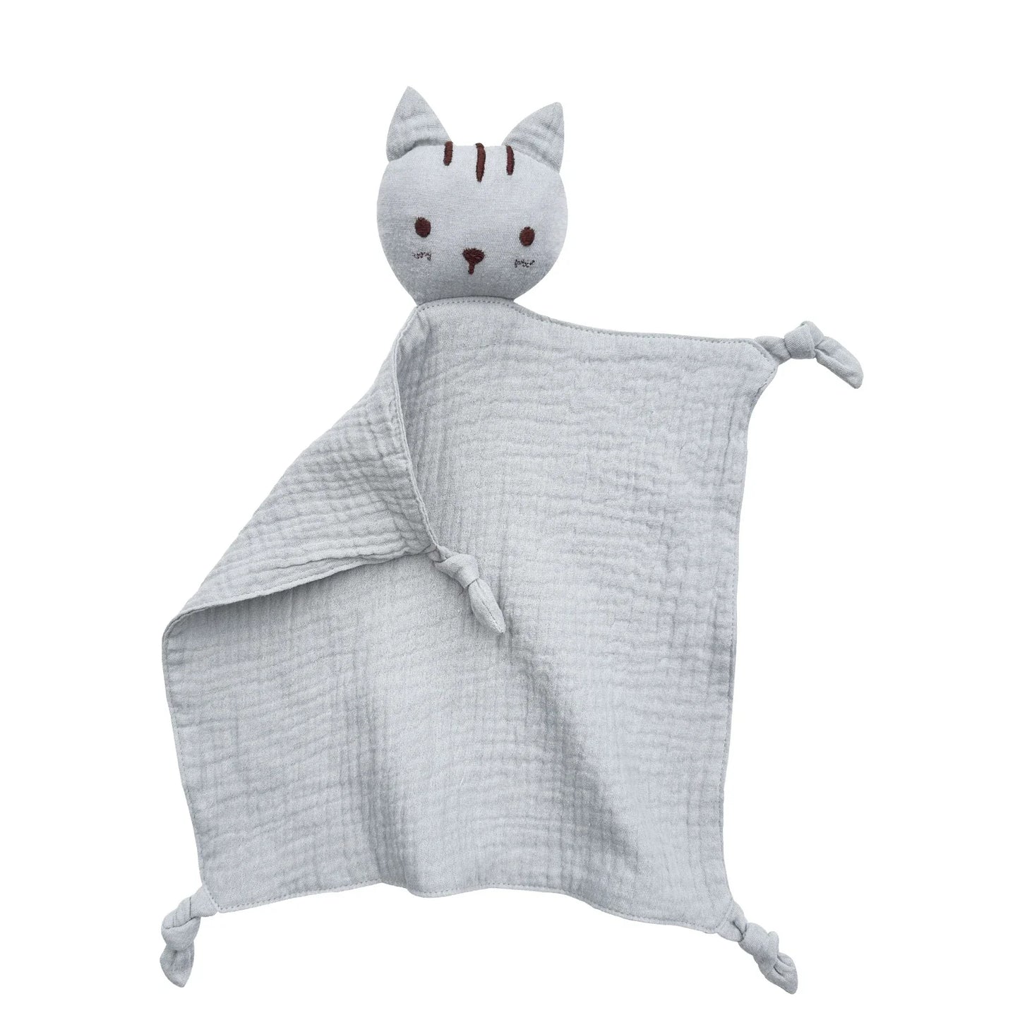 Soft Cotton Muslin Baby Bib with Stuffed Cat - Security Blanket & Comfort Towel