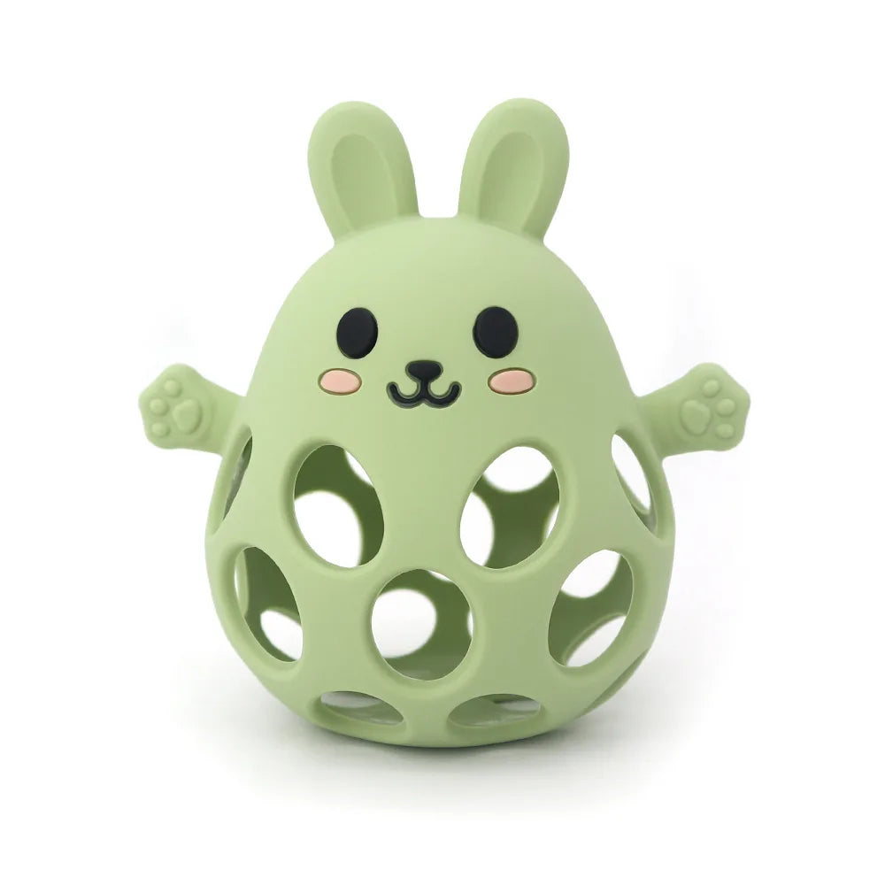 Silicone Baby Teether Gift Set - Rabbit & Owl Shaped Cartoon Teething Toy with Bell
