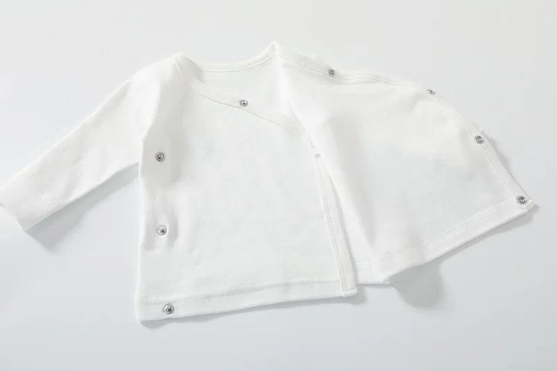 Newborn Baby Clothing Slanting Open Buckle T Shirt Tops Cotton Long Sleeves Solid Color Tees Baby Boys Girls Outfit 0-12 Months