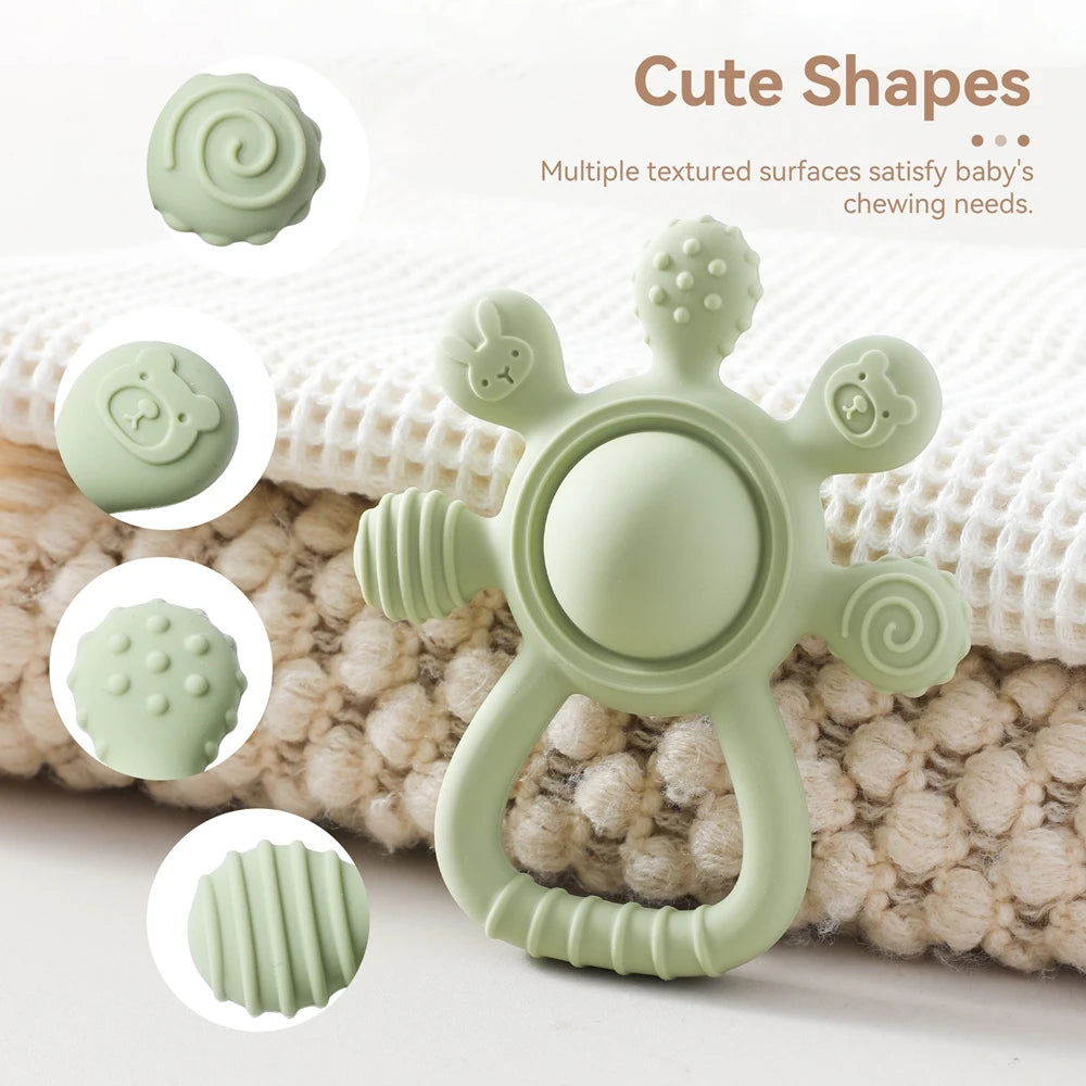 BPA Free Silicone Teether Rattle - Food Grade Baby Sensory Toy for 0-12 Months