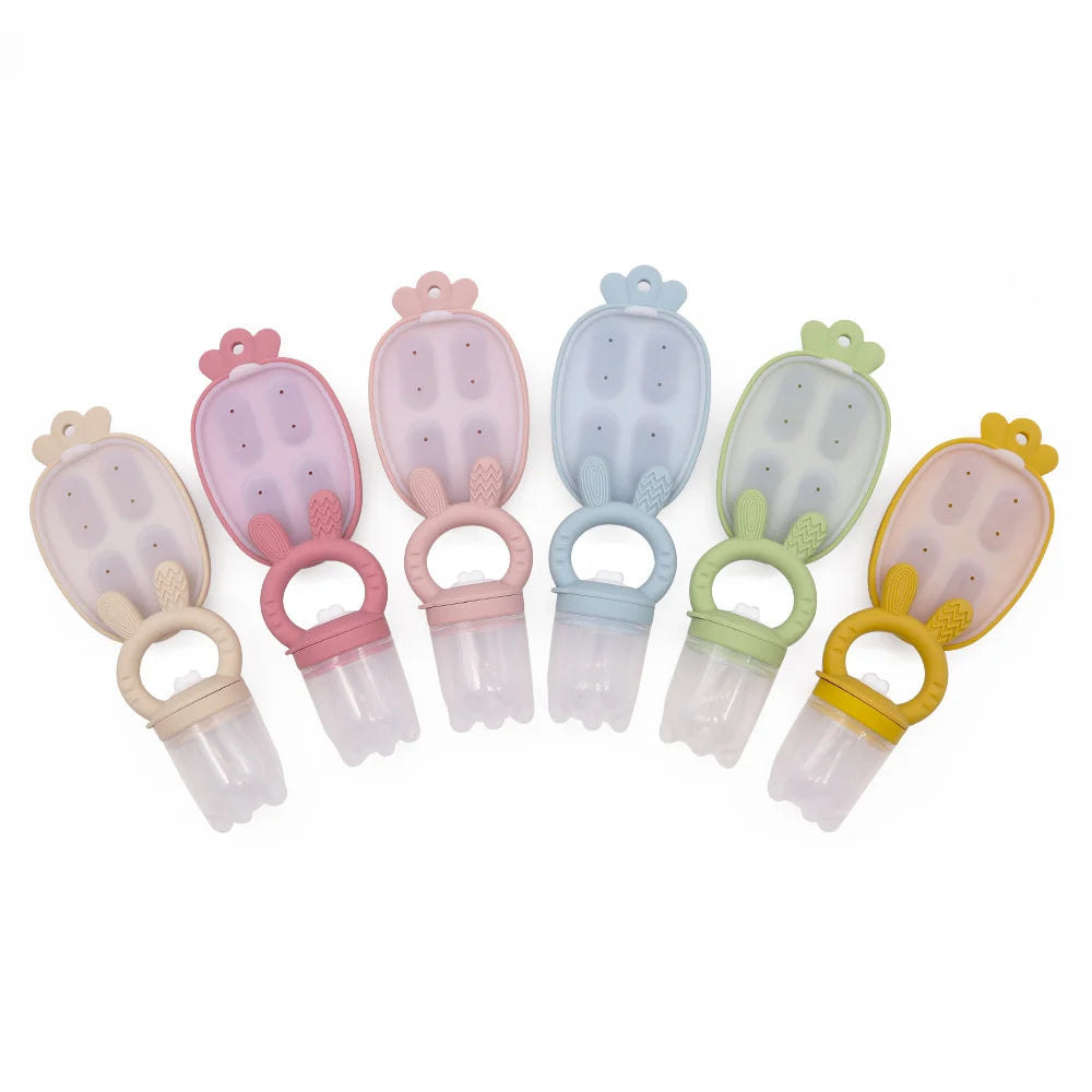 Silicone Fruit & Vegetable Teether Toys – Fun Ice Cream Mold Design for Baby Feeding (6+ Months)