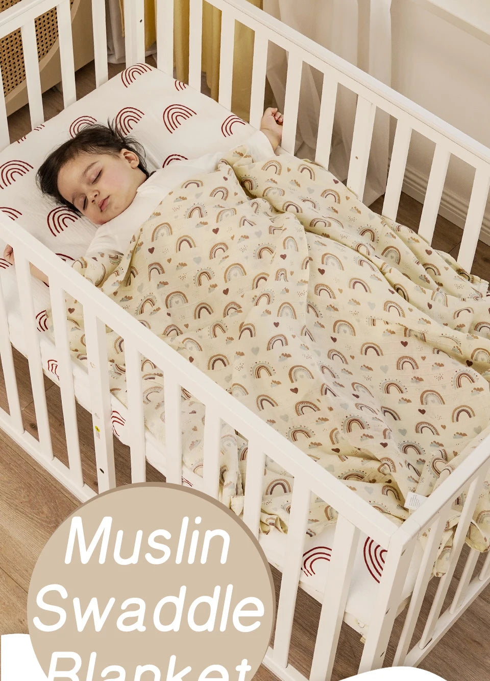 Bamboo Cotton Baby Muslin Swaddle Blanket - 120x110cm Soft Print Wrap by Elinfant
