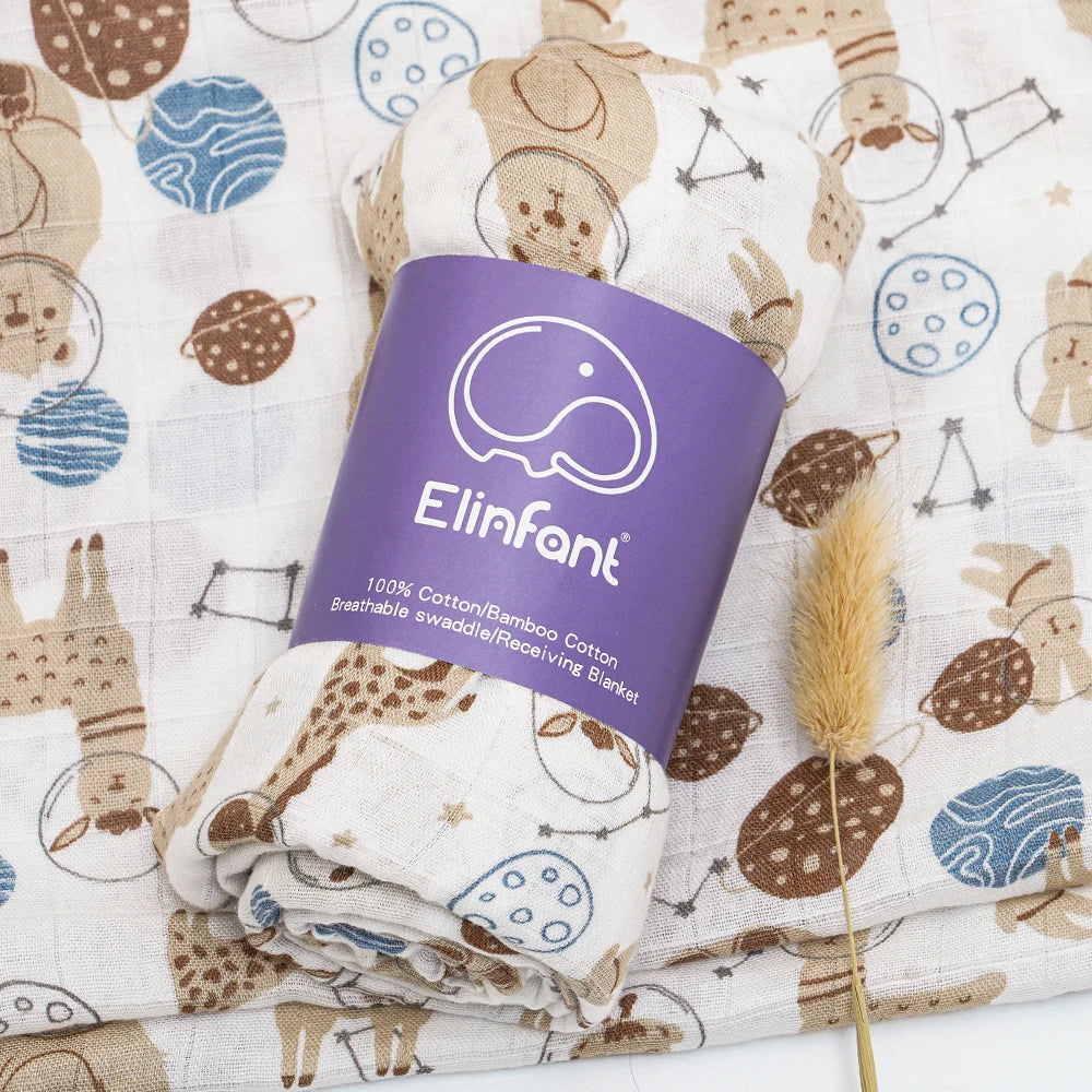 Bamboo Cotton Baby Muslin Swaddle Blanket - 120x110cm Soft Print Wrap by Elinfant