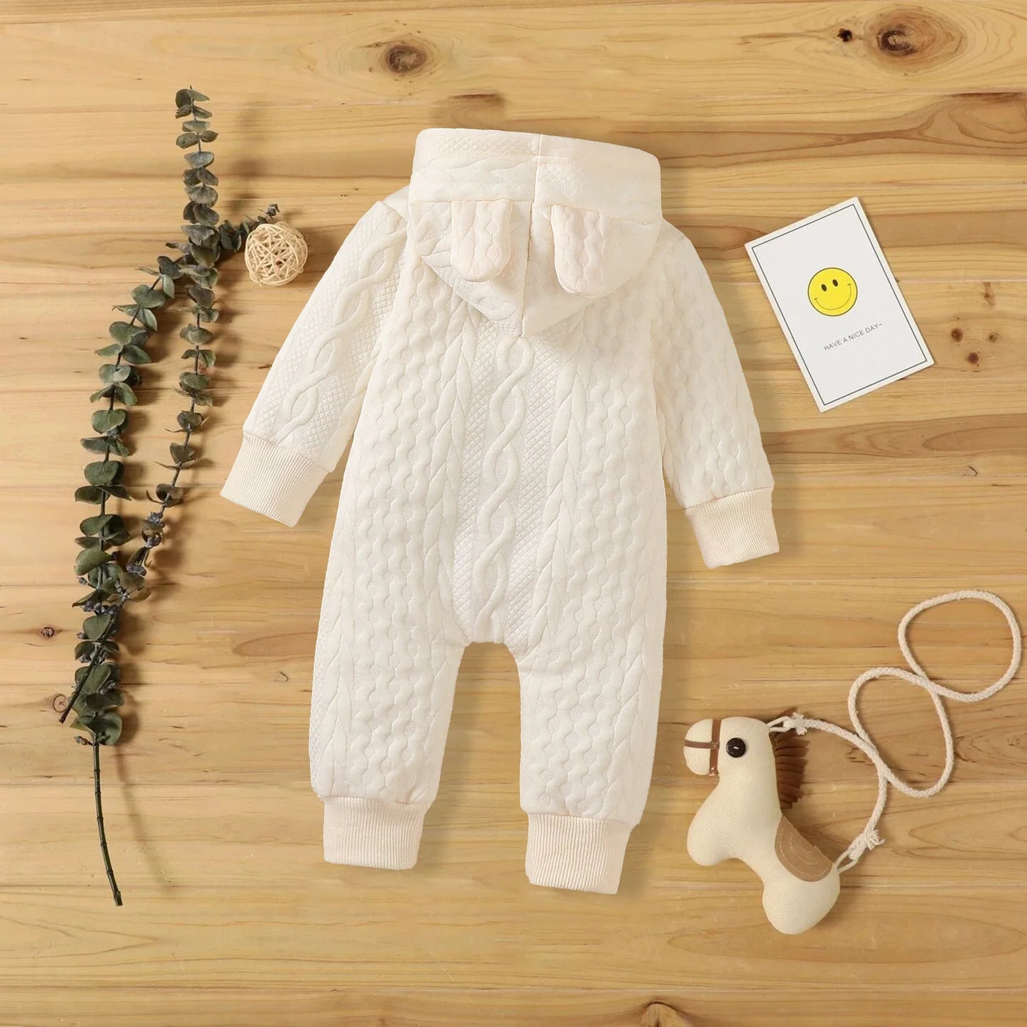 Cute Ears Hooded Baby Romper - Long Sleeve Bodysuit for Newborns 0-18 Months