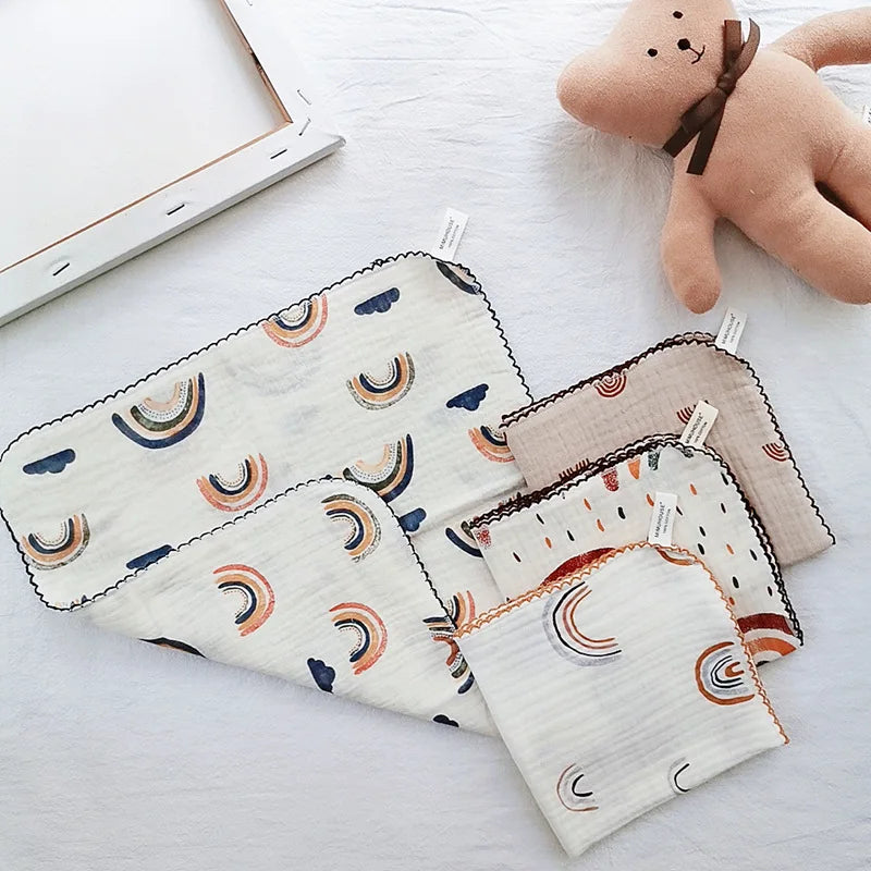 4-Layer Muslin Baby Face Towels – Soft Cotton Bibs & Burp Cloths for Newborns (0-12 Months)