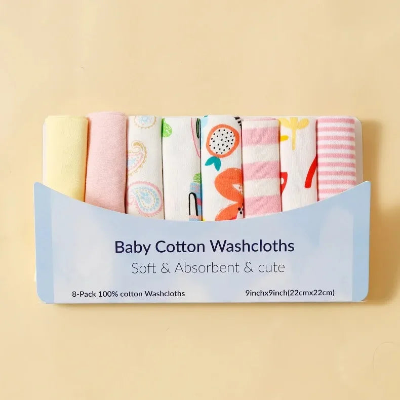 8-Piece Cotton Baby Towel Set – Soft Washcloths & Handkerchiefs for Newborns (0-24 Months)