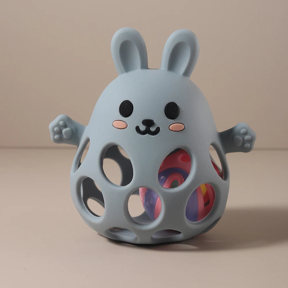 Silicone Baby Teether Gift Set - Rabbit & Owl Shaped Cartoon Teething Toy with Bell